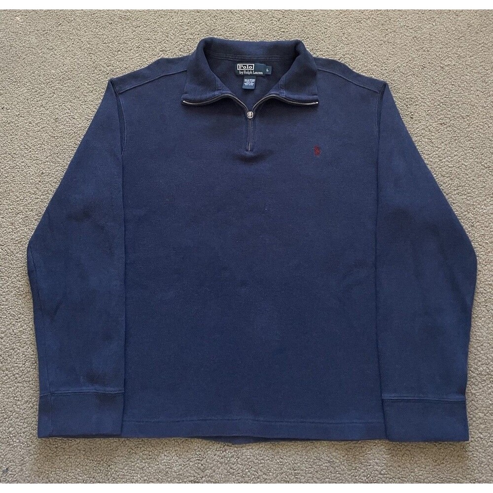 Vintage Polo Ralph Lauren Quarter Zip Mens L Navy Cotton Pony 90s J.E.E. Epstein